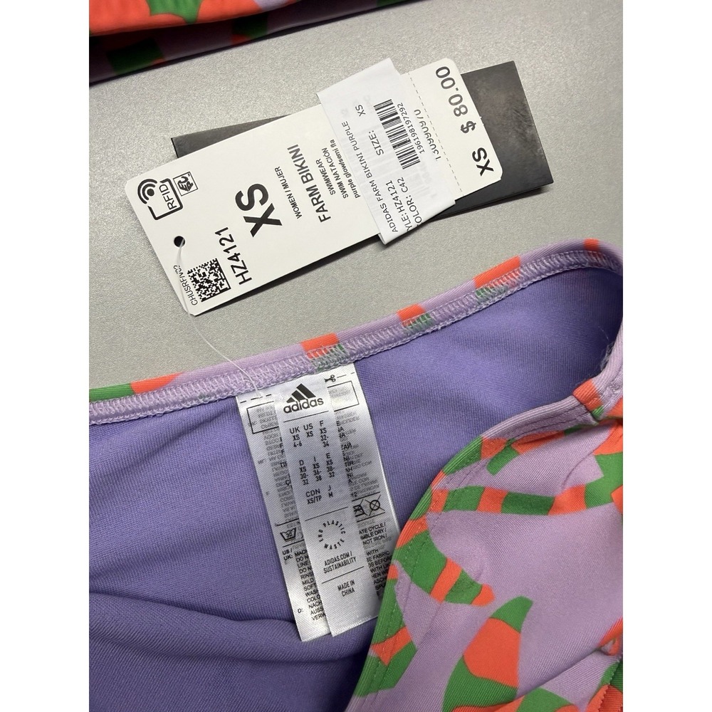 Adidas x FARM Rio Tropical Palm Tree Bikini Set Purple Green Orange XS NWT - Picture 11 of 12